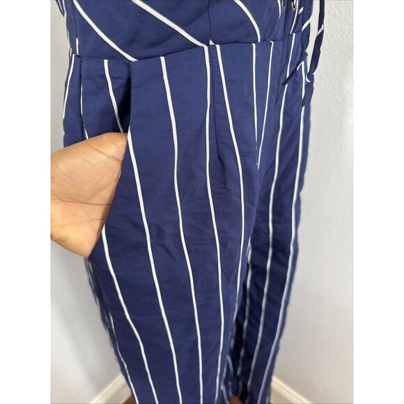 BB Dakota‎ Jumpsuit Womens 6 Navy Stipped Scout Ellipsis V Neck Pinstripe - Picture 7 of 13